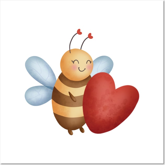 Cute Bee With Heart Wall Art by EL-Lebedenko